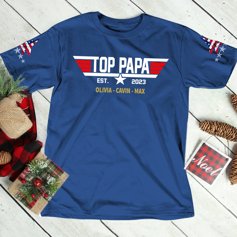 Custom Top Papa With Grandkids Father's Day T-Shirt