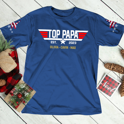 Custom Top Papa With Grandkids Father's Day T-Shirt