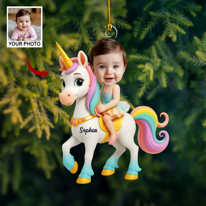 Personalized Unicorn Ornament 2025 – Custom Photo Christmas Decoration, Magical Gift for Kids and Little Girls Ornament