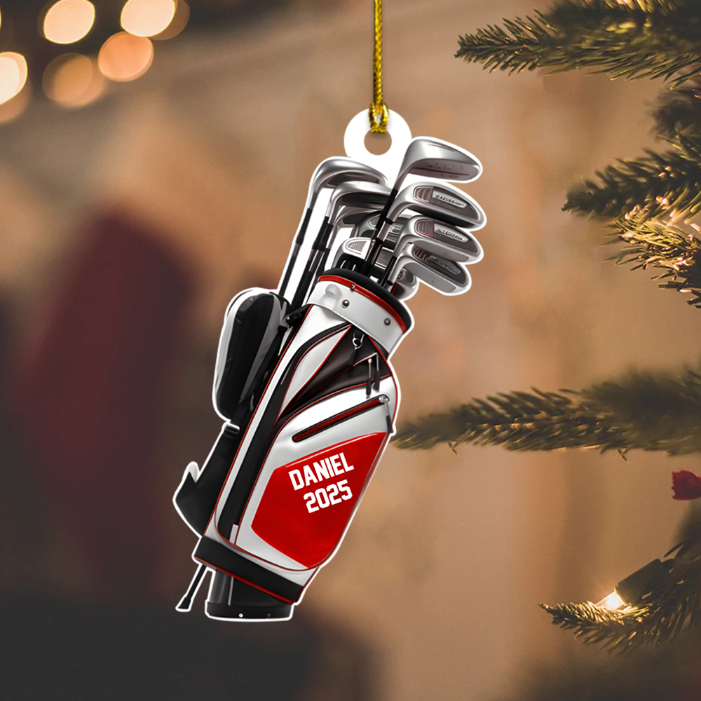 Personalized Golf Bag Ornament – Custom Name & Year Golf Clubs Christmas Gift for Golfers Ornament