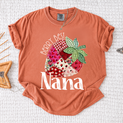 Comfort Colors® Berry Best Nana Shirt, Cute Strawberry Patchwork Design for Grandmother Gift