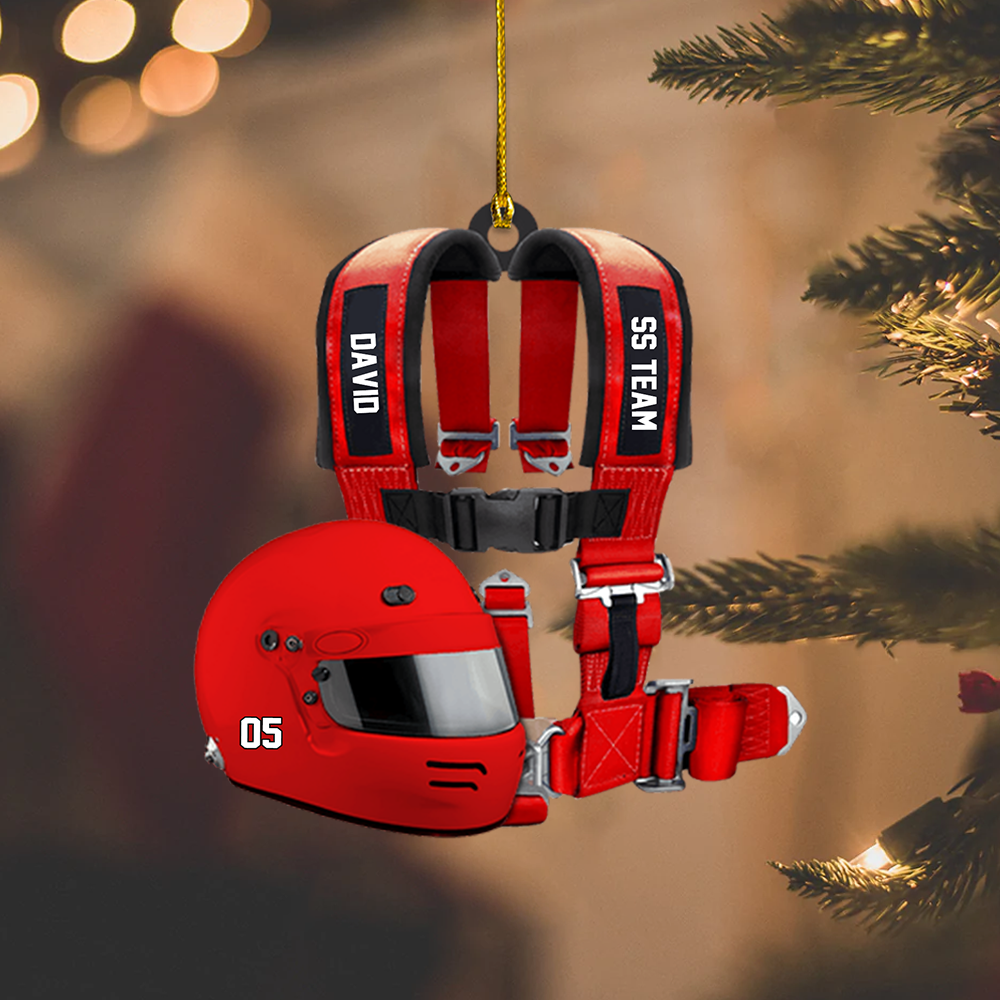 Personalized Racing Helmet Ornament – Custom Name & Number Race Car Driver Christmas Decor Ornament
