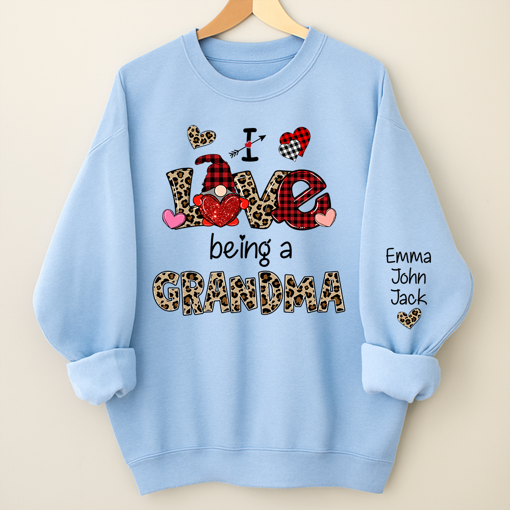 Custom I Love Being A Grandma Leopard – Valentine Sweatshirt with Grandkids Names for Mimi Nana Gigi
