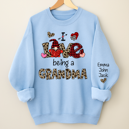 Custom I Love Being A Grandma Leopard – Valentine Sweatshirt with Grandkids Names for Mimi Nana Gigi