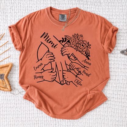 Comfort Colors Personalized Mimi Shirt Custom Grandkids Names Hands Holding Mimi Design Family Love Gift for Grandma
