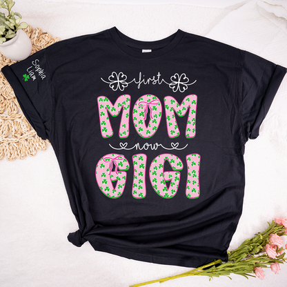 Personalized St Patrick’s Day Grandma Shirt with Kids Names, Shamrock Family Shirt, Custom Nana Mimi Mom Clover T Shirt