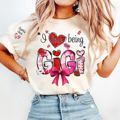 Personalized I Love Being A Nana Valentine's Day T-shirt Cute bows And Strawberries, Gifts for Grandma And Children