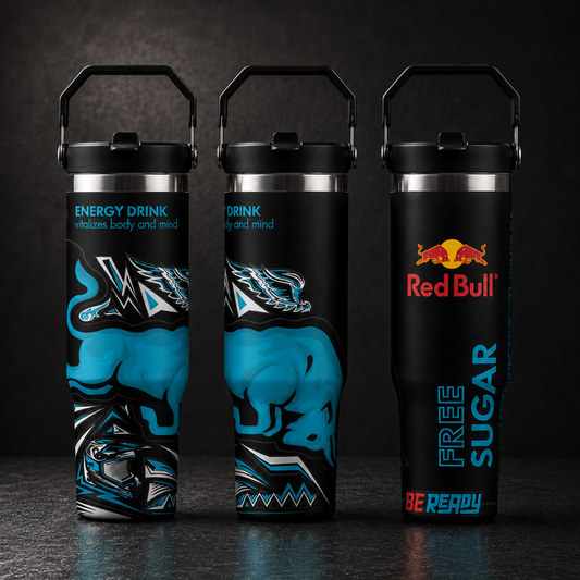 Red Bull Energy Drink Tumbler 40oz with Handle/30oz Flip Straw and Handle/20oz Skinny - Stainless Steel Insulated Travel Mug - Be Ready Red Bull Cup Gift