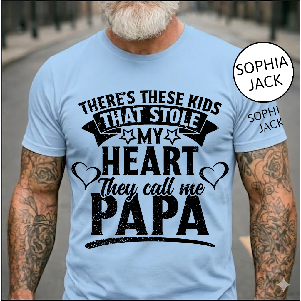 Personalized Papa T-Shirt – “These Kids Stole My Heart” Custom Names Gift for Dad Fathers Day Birthday