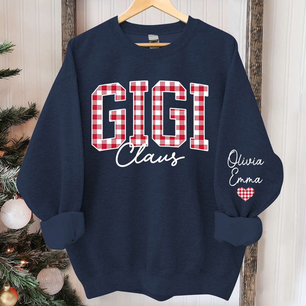 Custom Gigi Claus Red Caro Christmas With Kids Sweatshirt