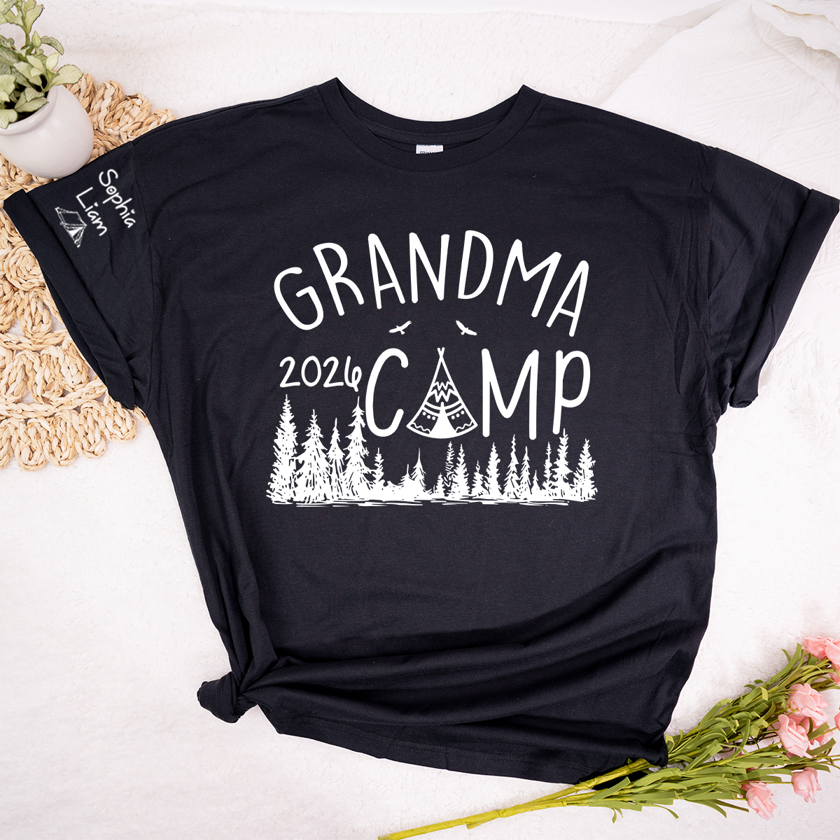 Grandma Camp 2026 T-Shirt, Custom Grandma Camping Shirt with Names, Cute Outdoor Family Vacation Tee for Grandma