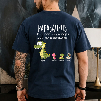 Personalized Papa Dinosaur Shirt with Custom Kids Names,Printed On The Back
