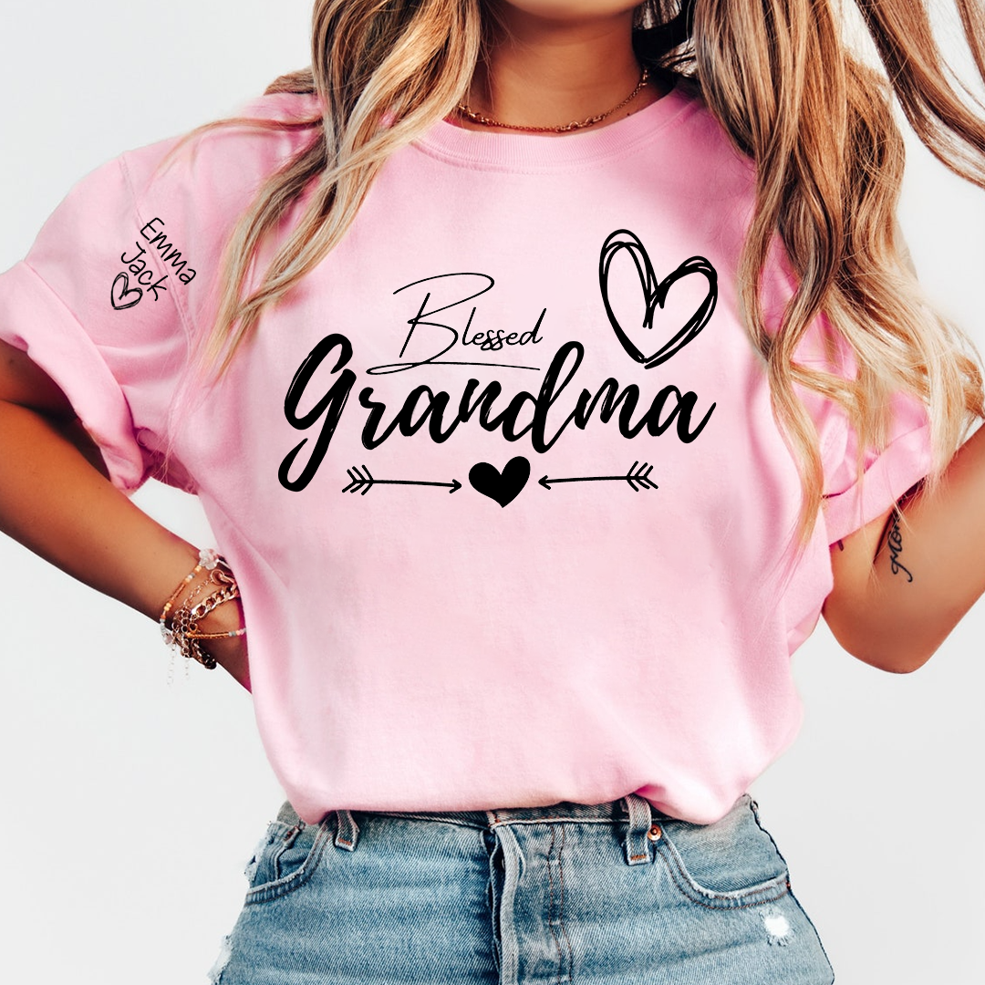 Blessed Grandma T-Shirt, Simple Heart Design with Custom Names