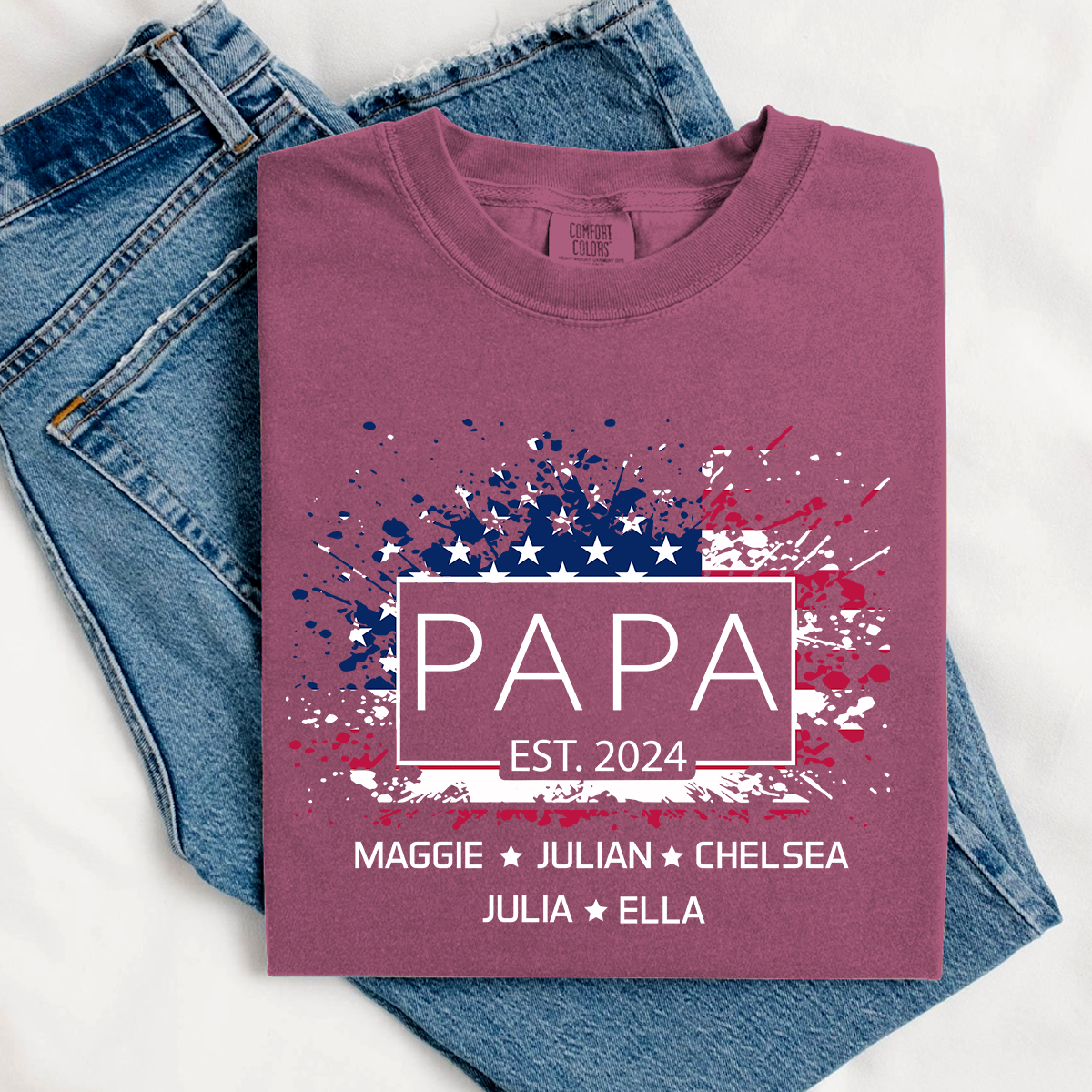 Comfort Colors® Papa Est Flag USA T-Shirt, Fathers Day Gift for Grandpa Shirt