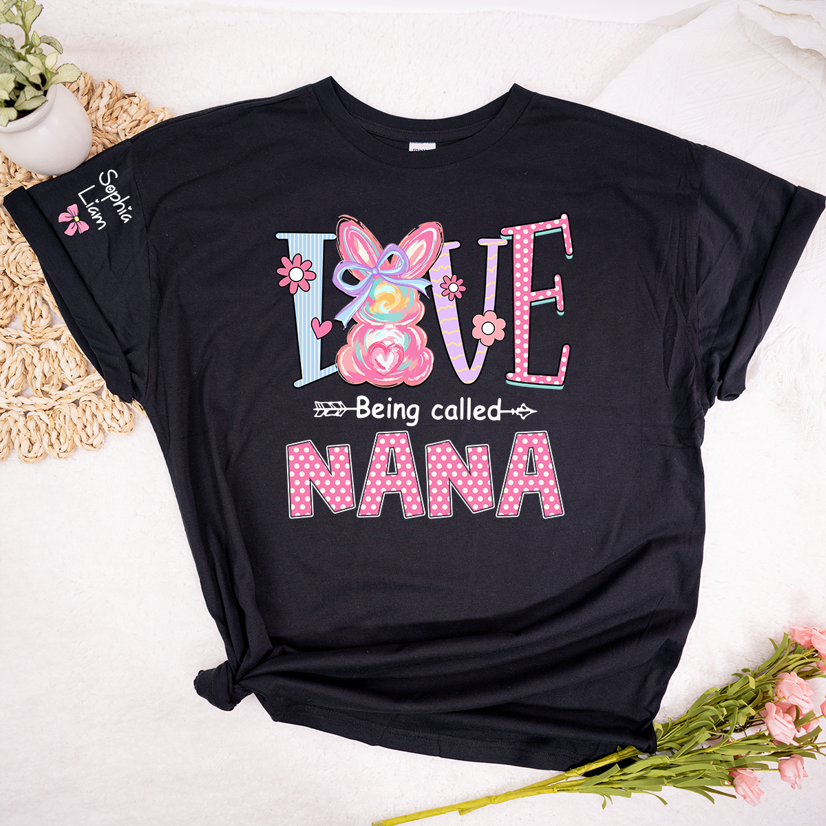 Personalized Nana Bunny Shirt For Easter, Custom Grandma Shirt With Kids Names