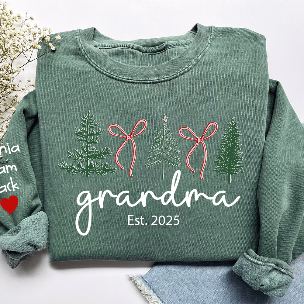Personalized Grandma Christmas Sweatshirt, Custom Tree Design with Kids Names
