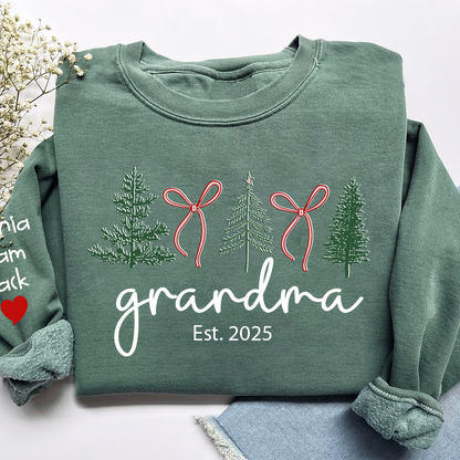 Personalized Grandma Christmas Sweatshirt, Custom Tree Design with Kids Names