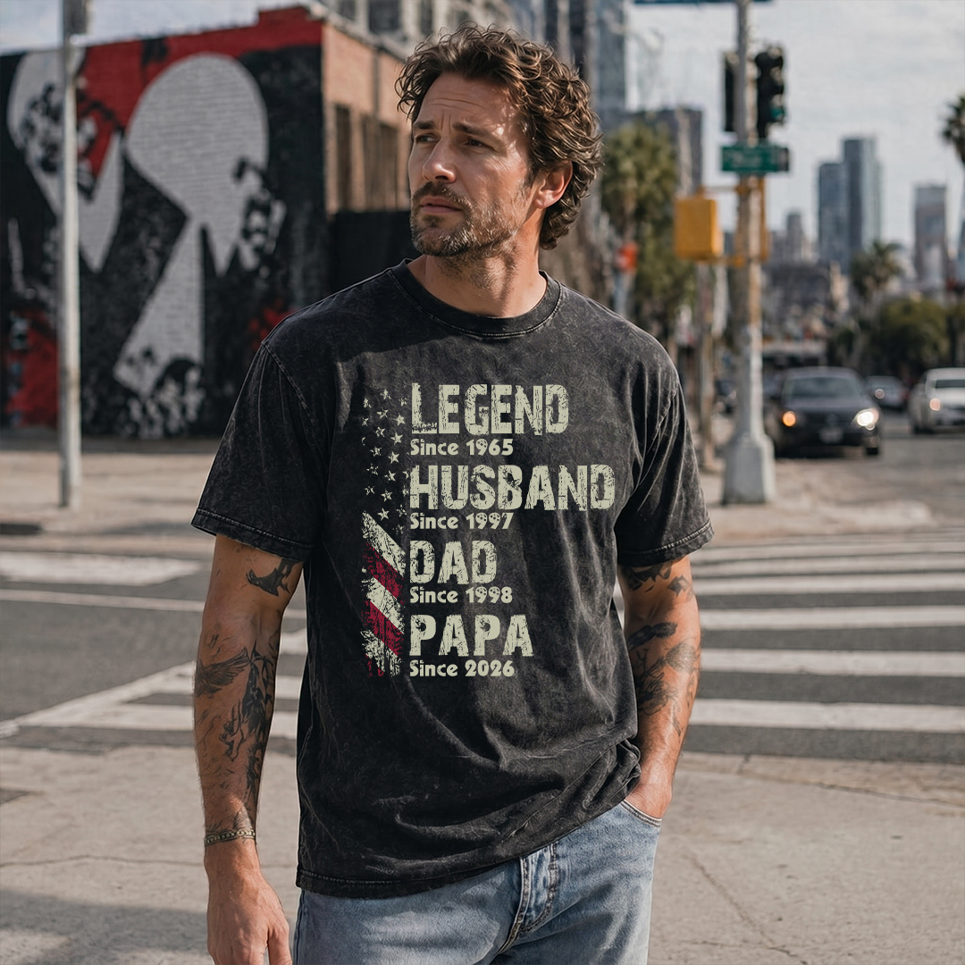 Personalized Papa Mineral Wash Shirt, Legend Husband Dad Papa Since Year Custom T Shirt, American Flag Grandpa Shirt, Fathers Day Gift for Papa Grandfather