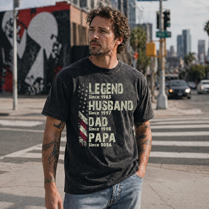 Personalized Papa Mineral Wash Shirt, Legend Husband Dad Papa Since Year Custom T Shirt, American Flag Grandpa Shirt, Fathers Day Gift for Papa Grandfather