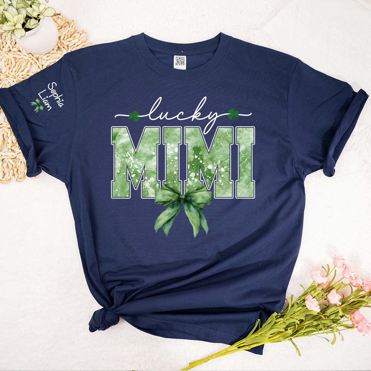 Lucky Mimi Shirt for St Patrick’s Day, Custom Name Grandma T Shirt with Shamrocks, Personalized Mimi Family Shirt