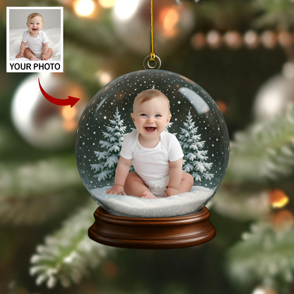 Personalized Baby Photo Snow Globe Ornament 2025 – Custom Name Christmas Ornament for Baby’s First Christmas Keepsake Ornament