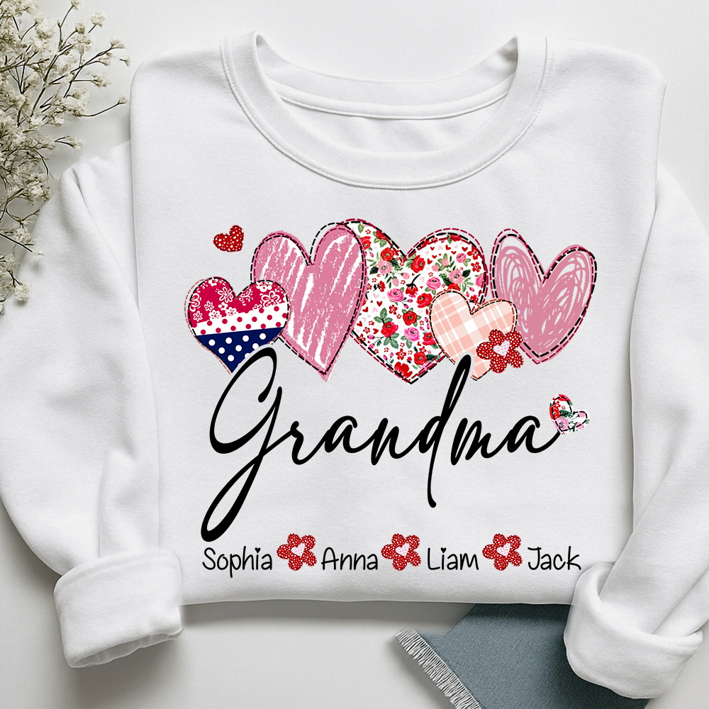 Custom Grandma Pullover, Heart Graphic Sweatshirt for Grandma And Kids