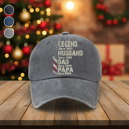 Legend Husband Dad Papa Father's Day Gift Trend, Personalized Custom Vintage Washed Denim Cap