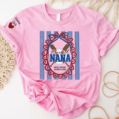 Custom Baseball Coquette Nana Shirt for Game Day, Personalized Kids Names Sports Grandma Tee