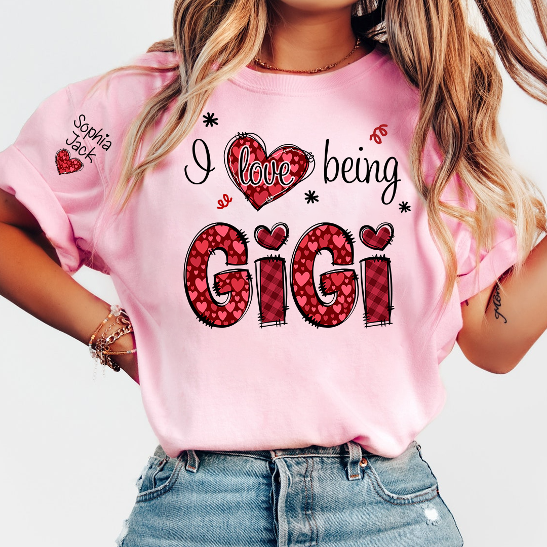 Gigi Valentine T-Shirt, I Love Being Gigi Heart Design Tee, For Gift Grandma And Kids