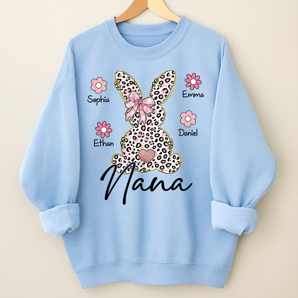 Personalized Nana Bunny Sweatshirt With Kids Names, Easter Gift For Nana