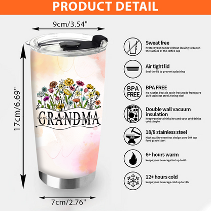 Personalized Water Cups, Custom For Flower Grandma And The Kids. Portable Water Cup With Lid