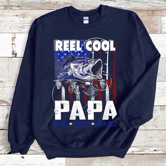 Reel Cool Papa with Kid names Sweatshirt