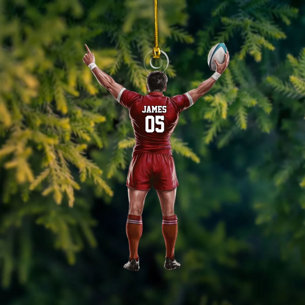 Personalized Rugby Player Ornament – Custom Name & Jersey Number Christmas Decoration for Rugby Fans Ornament