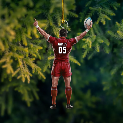 Personalized Rugby Player Ornament – Custom Name & Jersey Number Christmas Decoration for Rugby Fans Ornament
