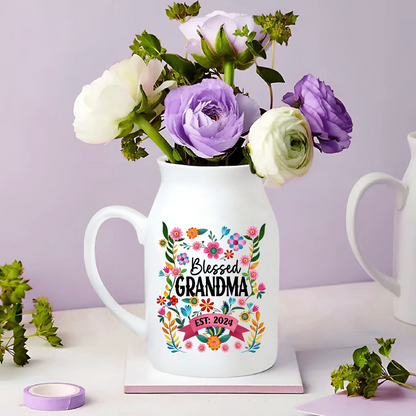 Blessed Grandma Est And Kids - Custom Home Decoration Flower Vase According To Family Requirements - Warm Gift For Mother's Day, Ceramic Flower Vase