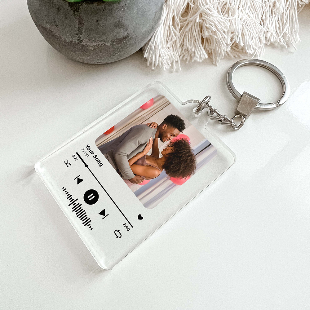 Custom Photo Music Player Keychain, Personalized Song Keepsake For Couples