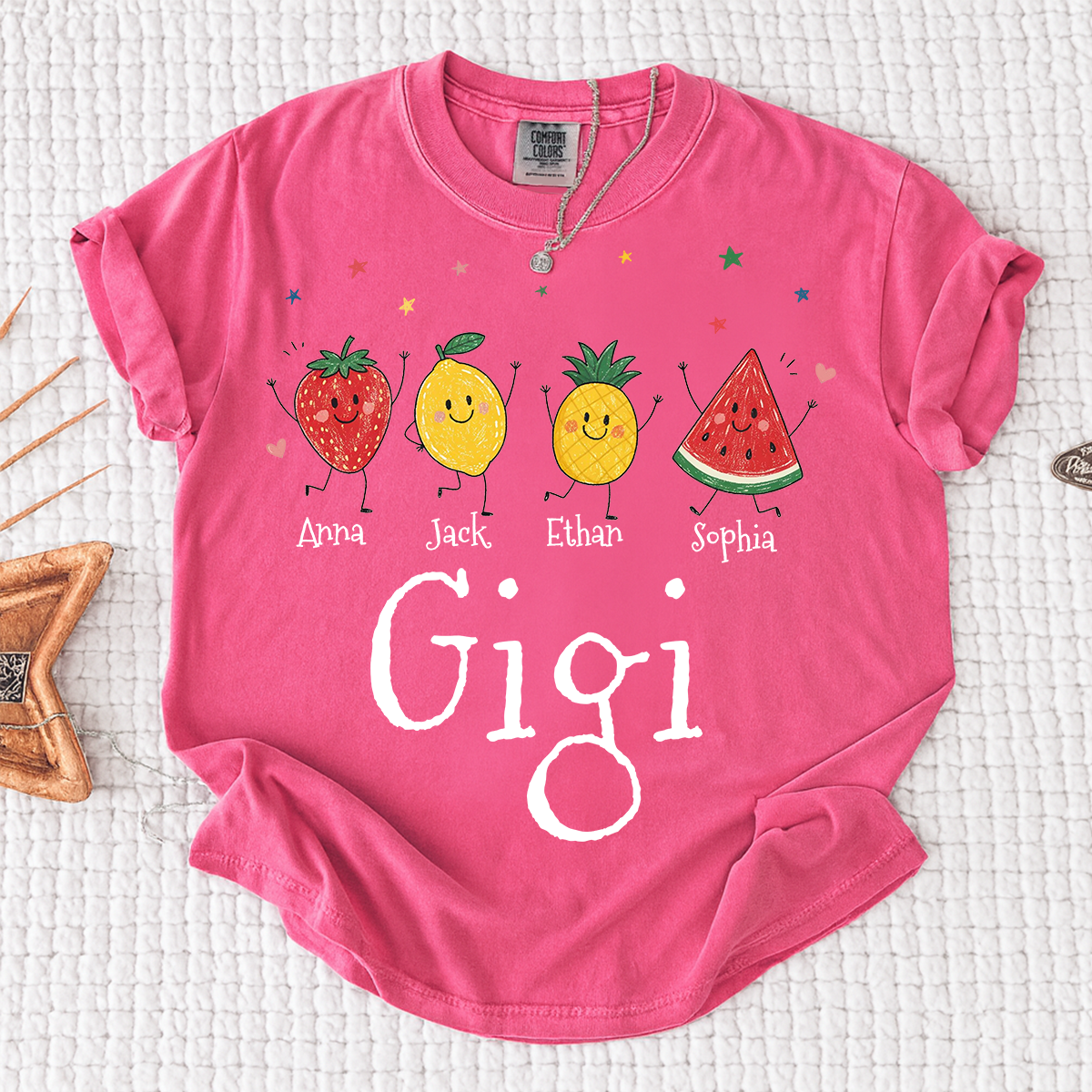 Comfort Colors® Personalized Gigi Shirt with Grandkids Names, Cute Fruit Family Grandma Tee, Custom Gigi Gift from Grandchildren, Summer Family Shirt