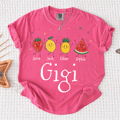 Comfort Colors® Personalized Gigi Shirt with Grandkids Names, Cute Fruit Family Grandma Tee, Custom Gigi Gift from Grandchildren, Summer Family Shirt