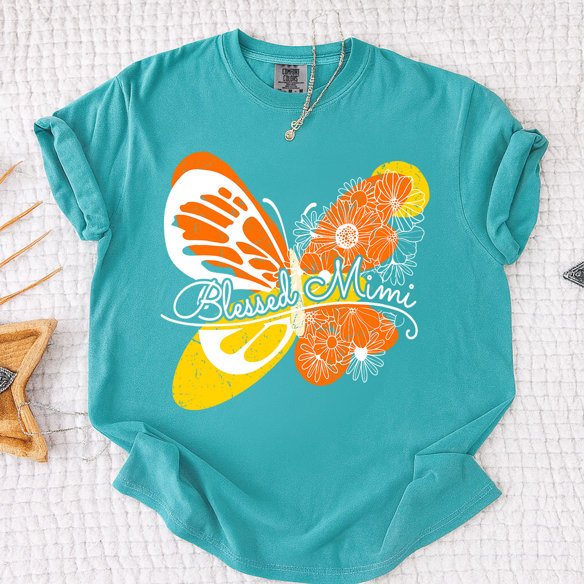 Comfort Colors Personalized Blessed Mimi Shirt with Butterfly and Floral Design, Custom Grandkids Names