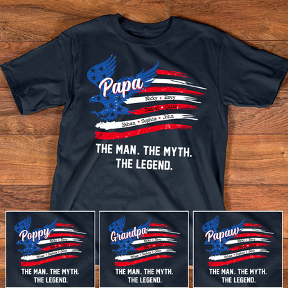 Personalized The Man The Myth The Legend Father's Day Shirt, Papa Shirt With Kid's Names, 4th of July Shirt