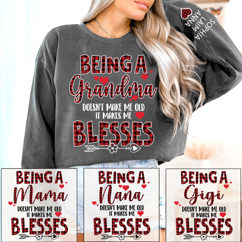 Personalized Grandma Sweatshirt, Blessed Grandma Plaid Heart Shirt with Kids Names
