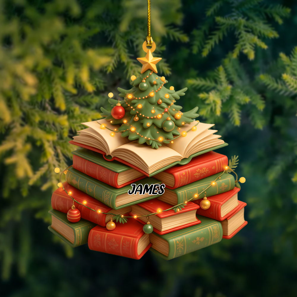 Book Christmas Ornament 2025 – Custom Name Reading Ornament, Unique Holiday Gift for Literature Lovers Ornament