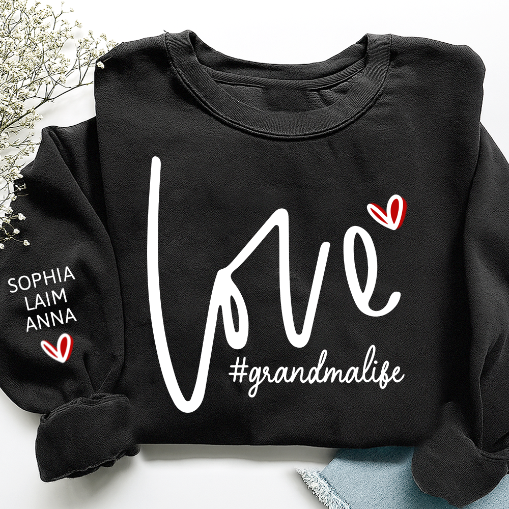 Custom Love Grandma Life Valentine Sweatshirt, Heart Valentine Gifts For Grandma And Kids