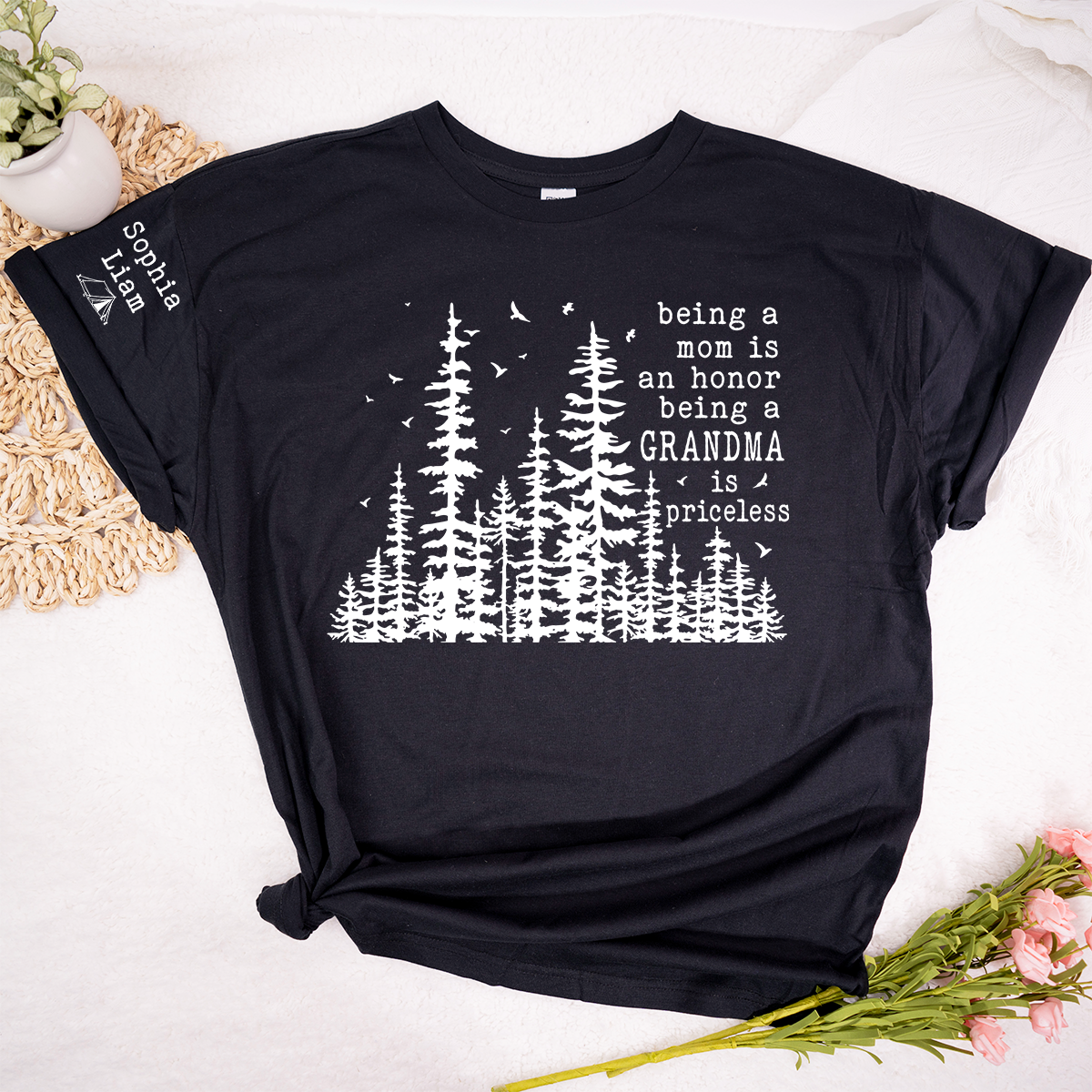 Being a Mom Is an Honor Being a Grandma Is Priceless Shirt, Personalized Grandma Shirt with Grandkids Names, Nature Lover Tee