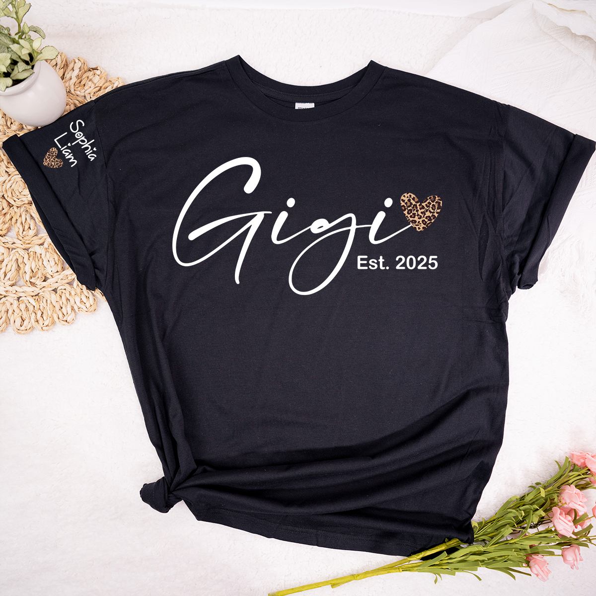 Gigi Est 2025 Shirt, New Gigi Grandma T Shirt with Leopard Heart, Cute Gift for Gigi