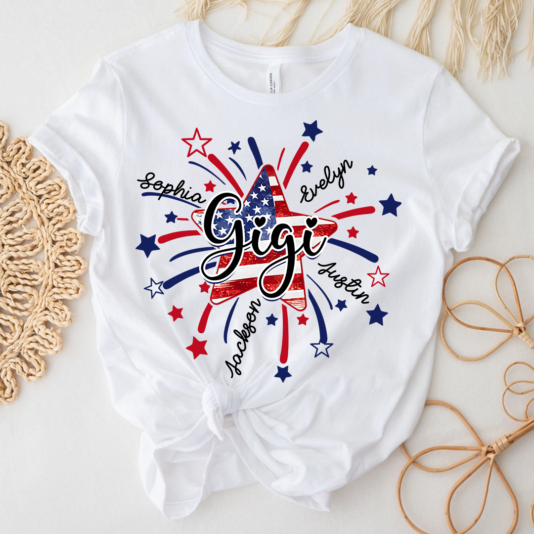 Personalized 4th Of July Grandma, Star Firework For Gift Grandma with Kid Names