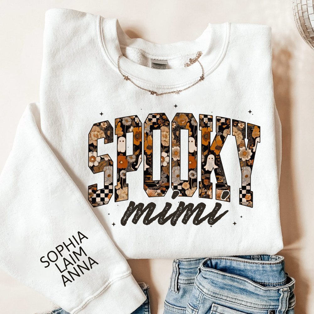 Personalized Spooky Grandma Halloween Sweatshirt, Gift for Mimi And Kids