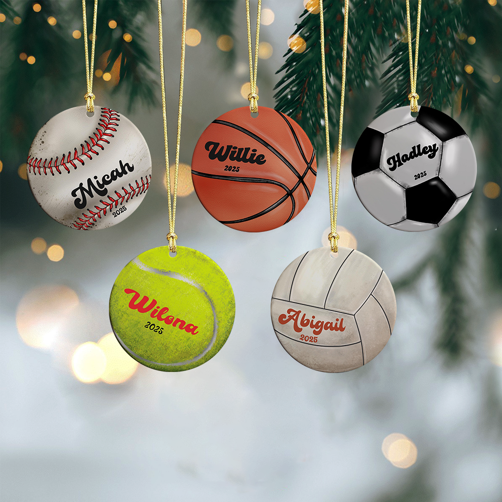 Custom Sports Christmas Acrylic Ornament, Personalized Name Christmas Tree Decor Gift For Sports Fans