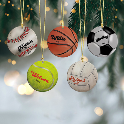 Custom Sports Christmas Acrylic Ornament, Personalized Name Christmas Tree Decor Gift For Sports Fans