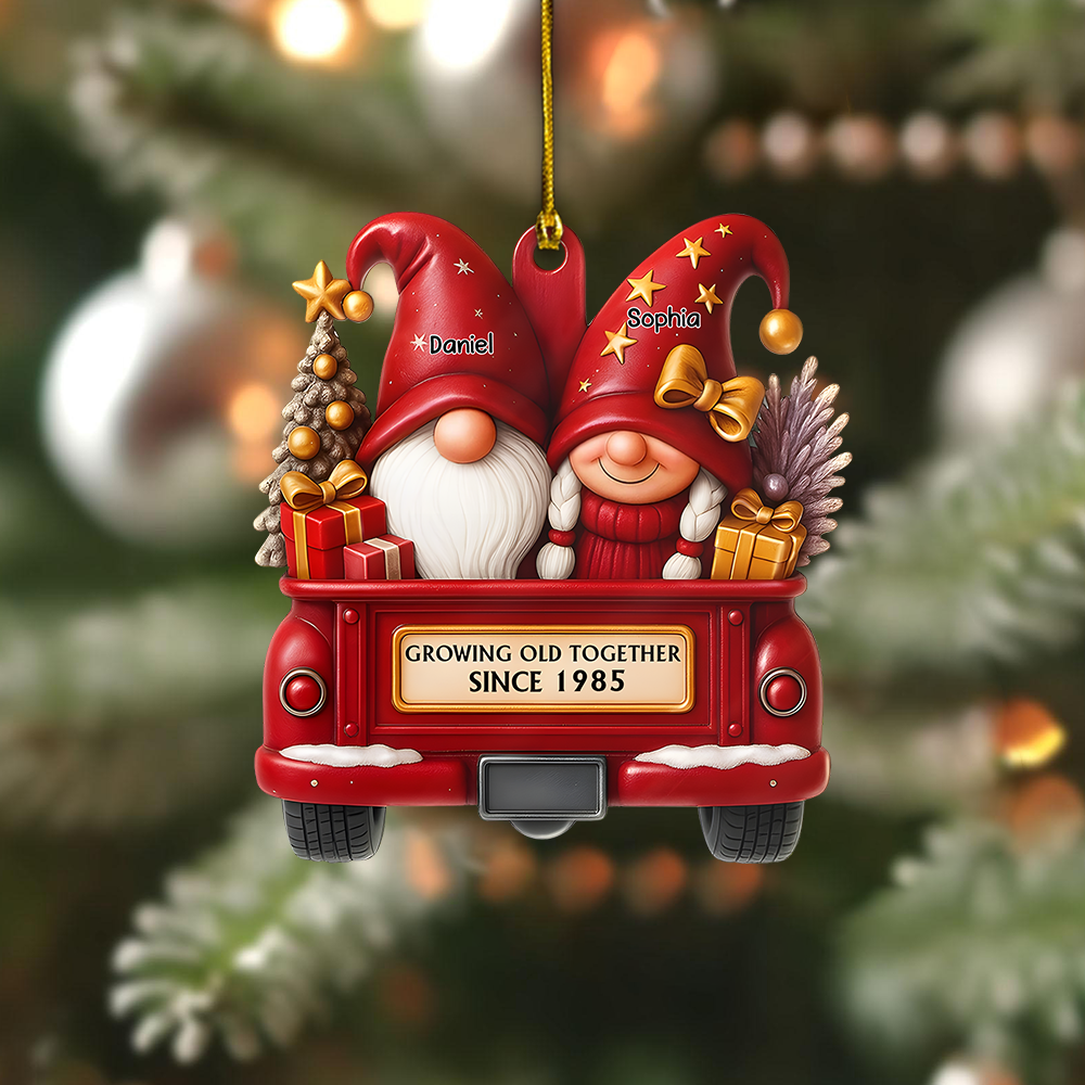 Personalized Couple Gnome Ornament 2025 – Custom Name & Year Growing Old Together Christmas Gift for Couples Ornament